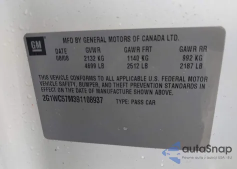 2009 Chevrolet Impala Lt из США, поврежденный, VIN 2G1WC57M391108937